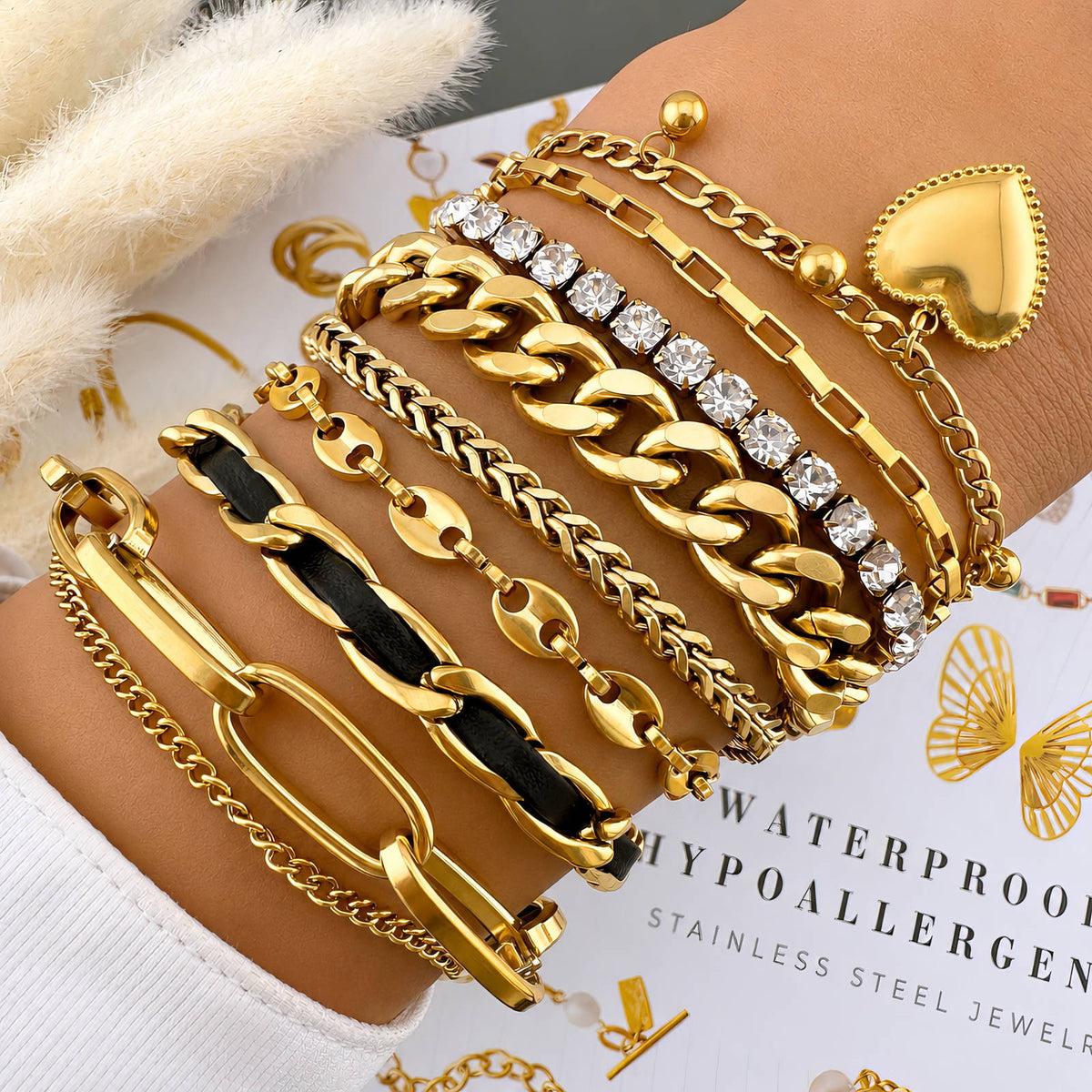 Layered Heart Bracelet 18k Gold Plated Steel