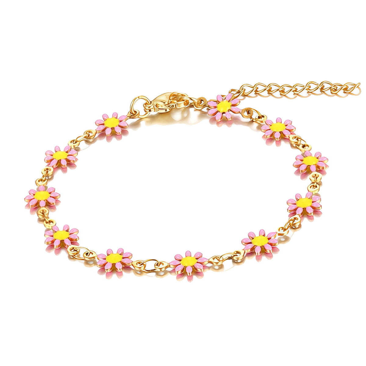Pink Daisy Bracelet 18k Gold Plated