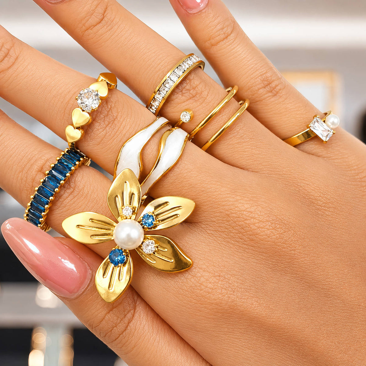 Pearl Cluster Ring 18k Gold Plated