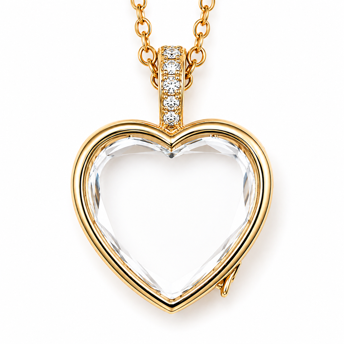 Gold Crystal Heart Memory Locket Necklace
