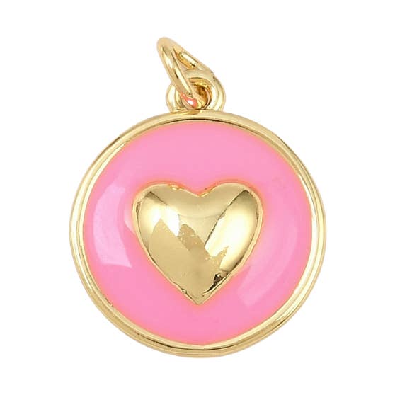 Gold Heart Pink Charm