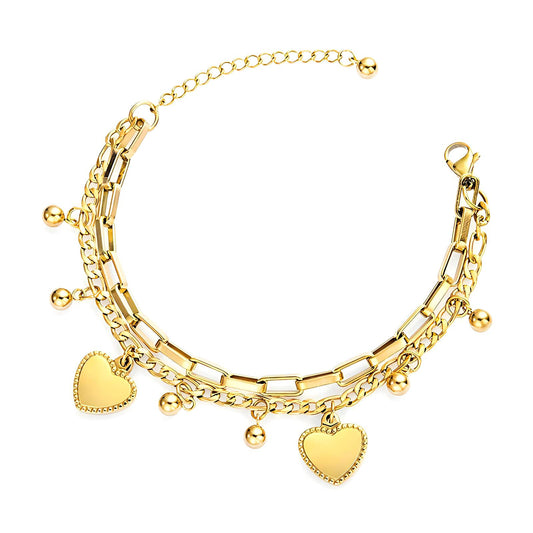Layered Heart Bracelet 18k Gold Plated Steel