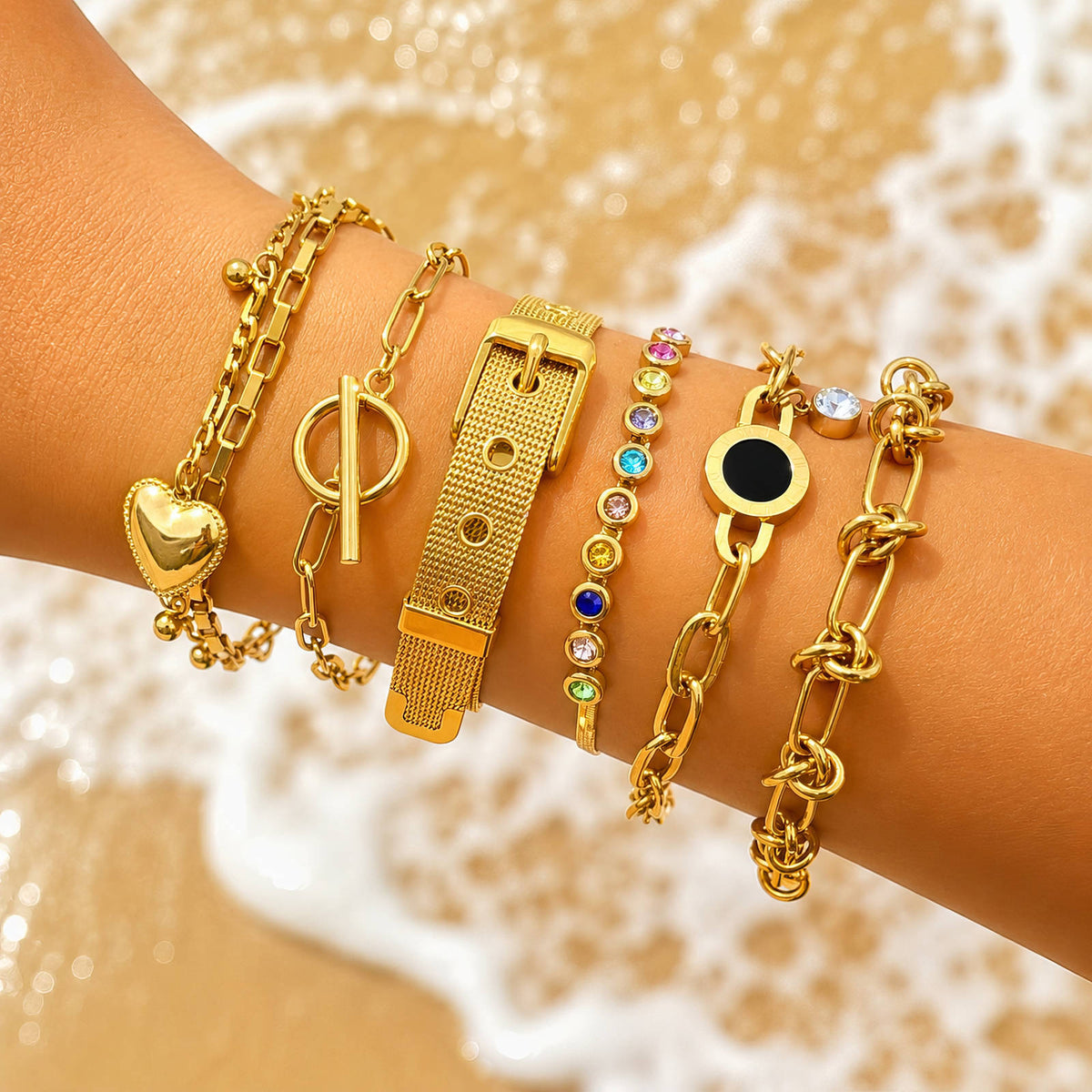 Layered Heart Bracelet 18k Gold Plated Steel