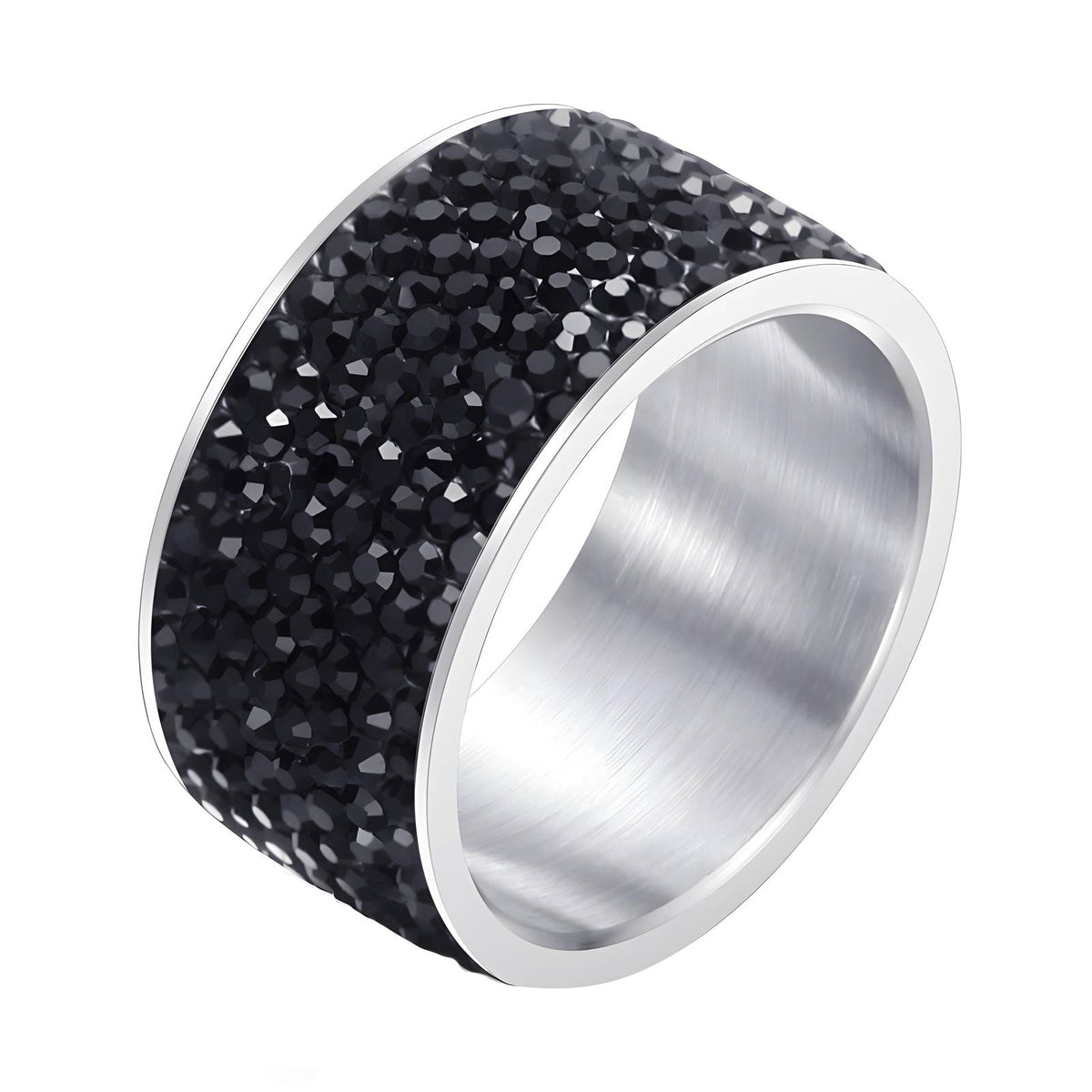 Black Crystal Ring Stainless Steel Waterproof