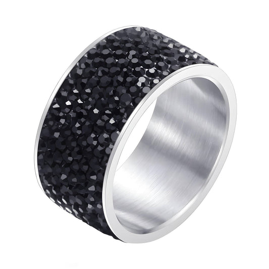 Black Crystal Ring Stainless Steel Waterproof