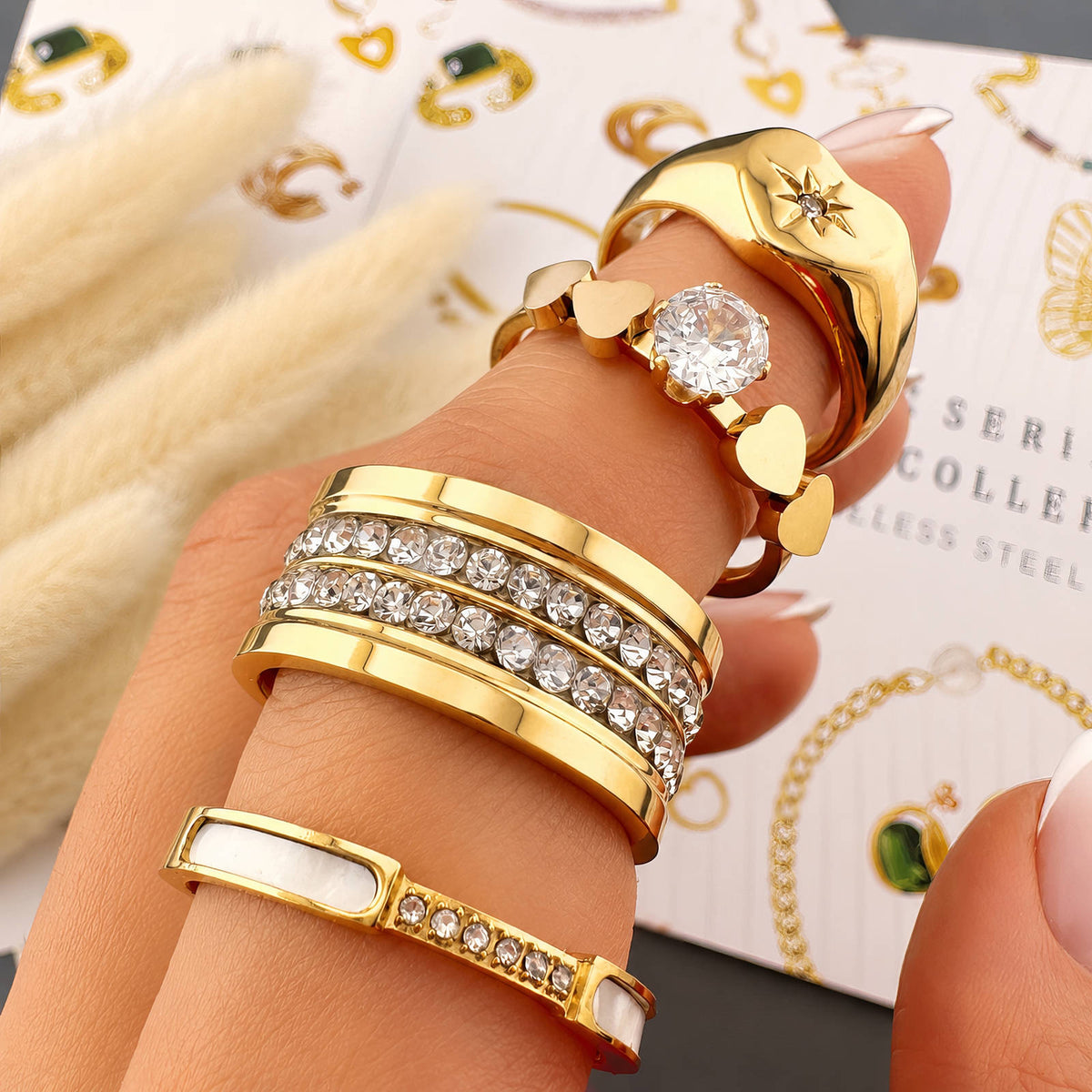Hearts Ring 18k Gold Plated Steel