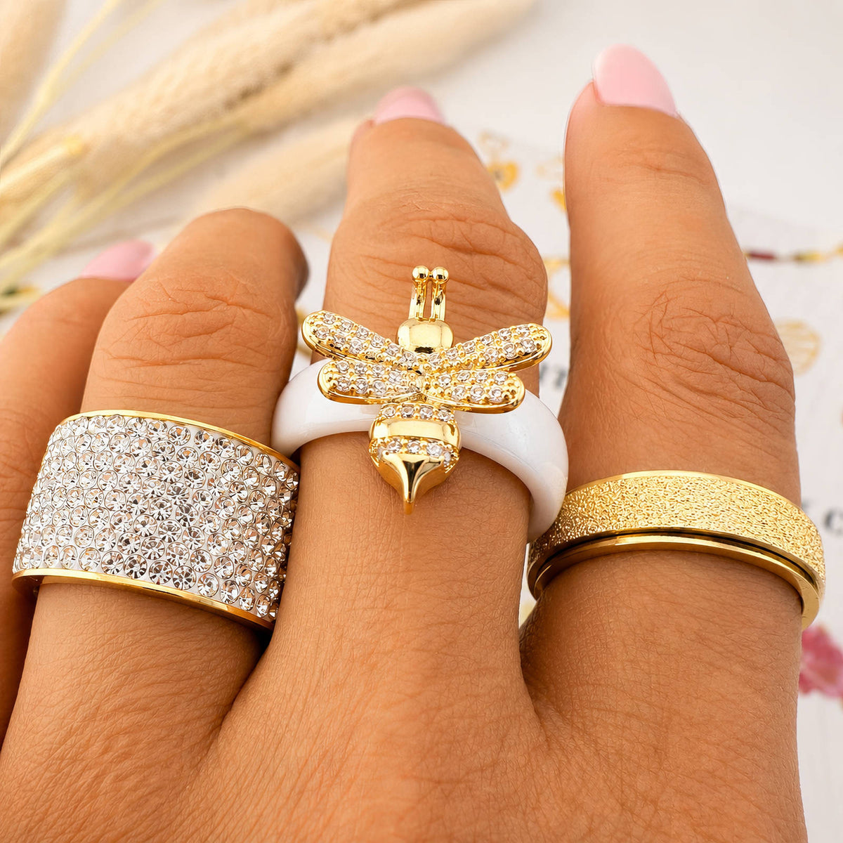 Crystal Band Ring 18k Gold Plated Waterproof
