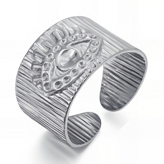 Wide Silver Evil Eye Statement Ring