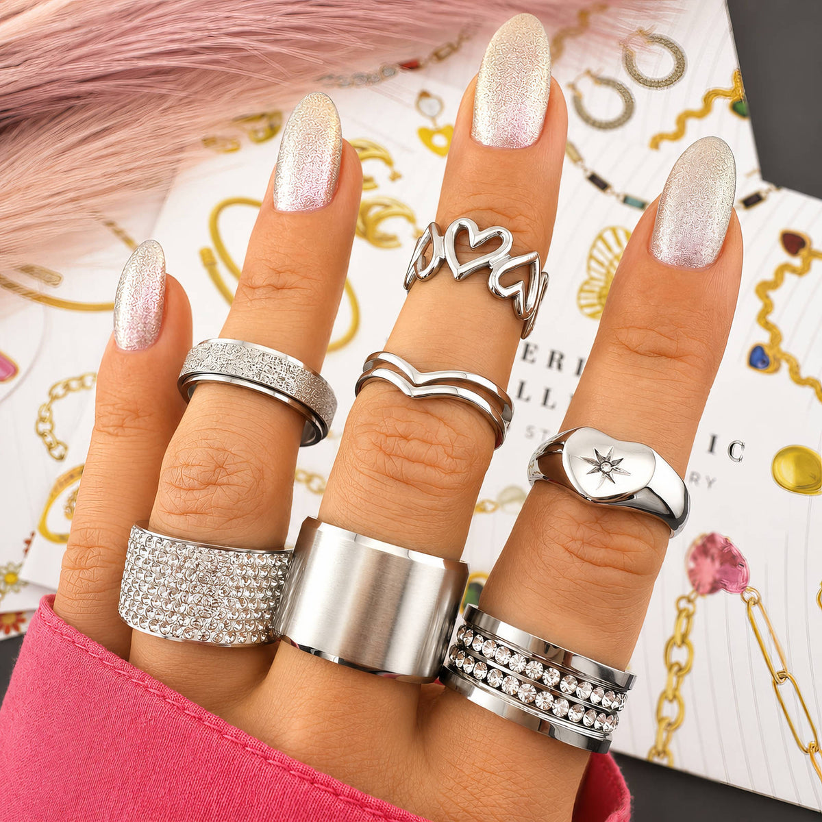 Crystal Band Ring Stainless Steel Waterproof