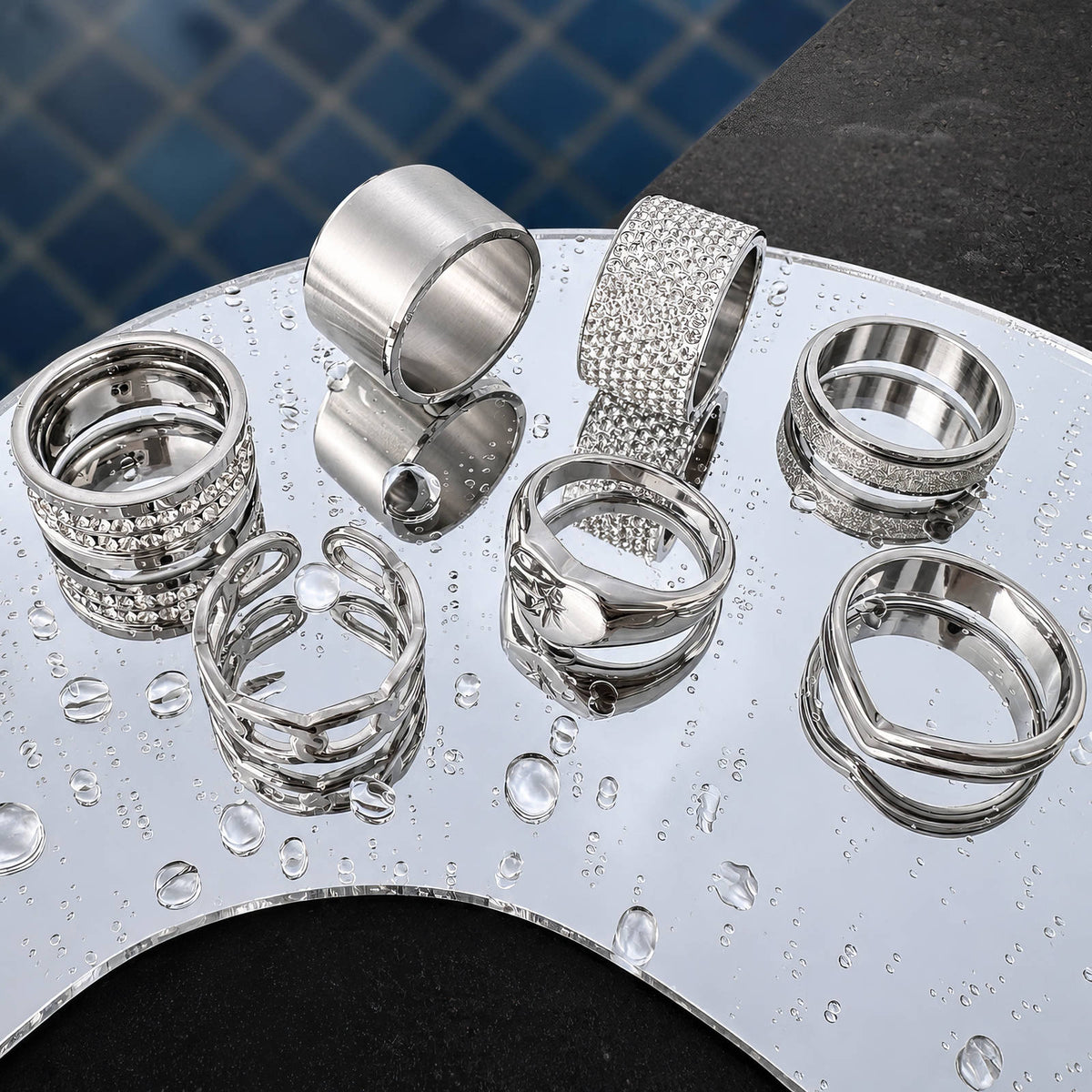 Crystal Band Ring Stainless Steel Waterproof