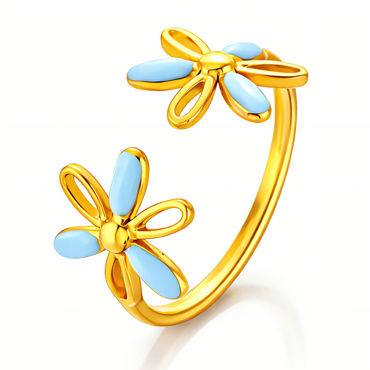 Blue Flower Ring 18k Gold Plated