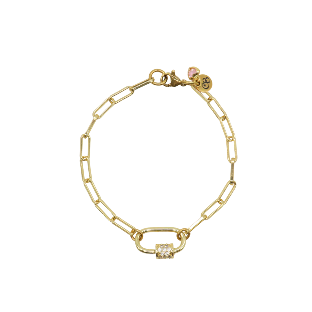 Paper Link Bracelet With Pave Carabiner Clasp