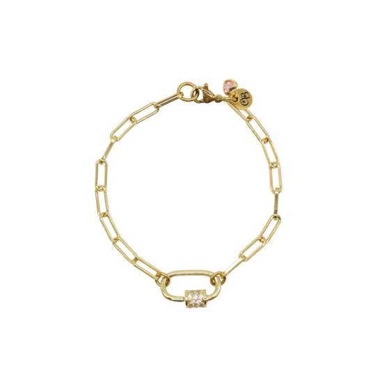 Paper Link Bracelet With Pave Carabiner Clasp