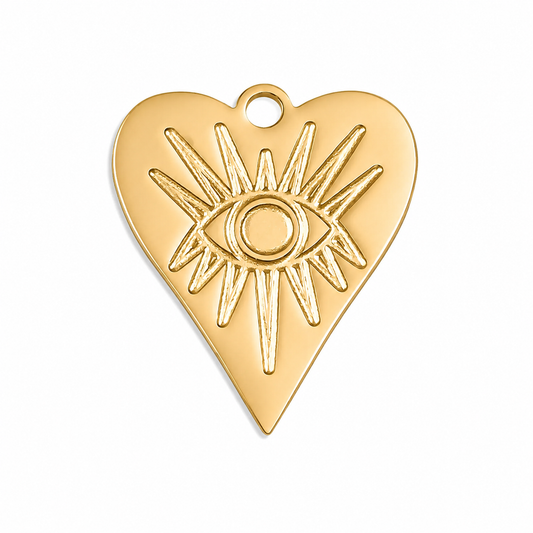 Evil Eye Heart Charm 18k Gold PVD Stainless Steel