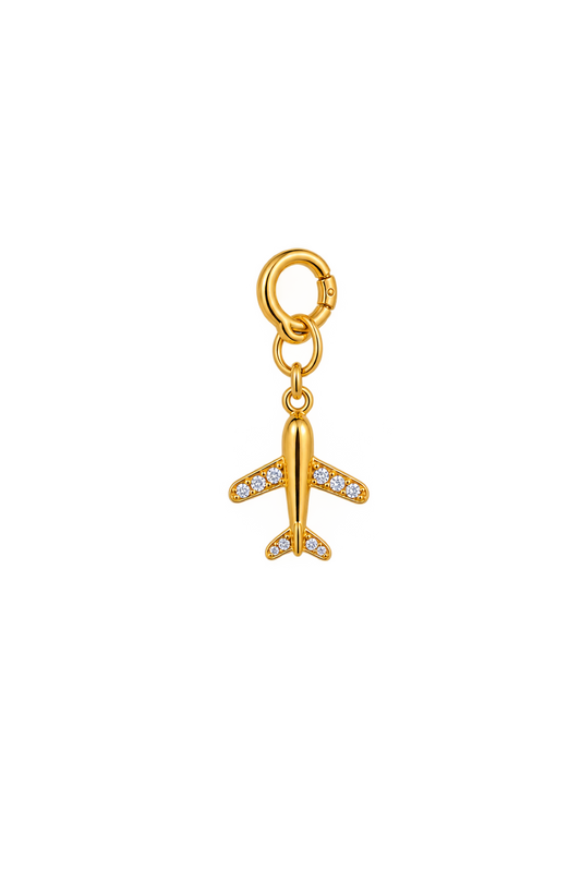 Crystal Aeroplane Charm 14k Gold Plated