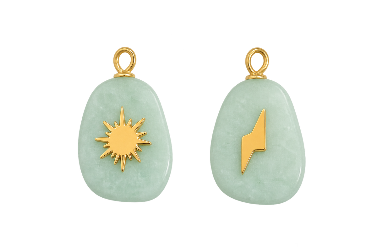 Green Stone Sun And Lightning Charm