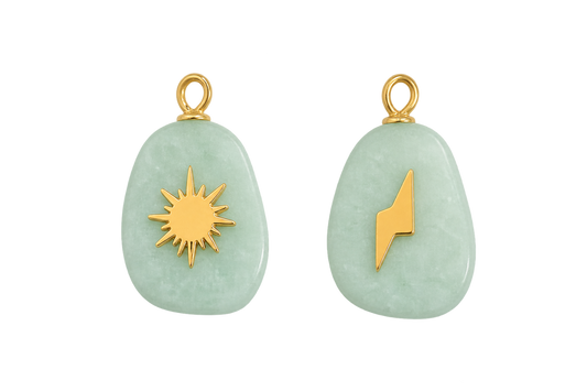 Green Stone Sun And Lightning Charm