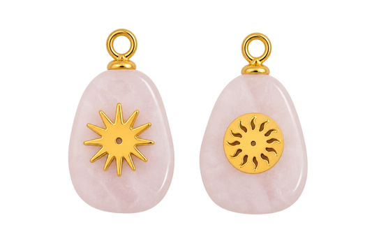 Pink Stone Sun And Sunflower Charm