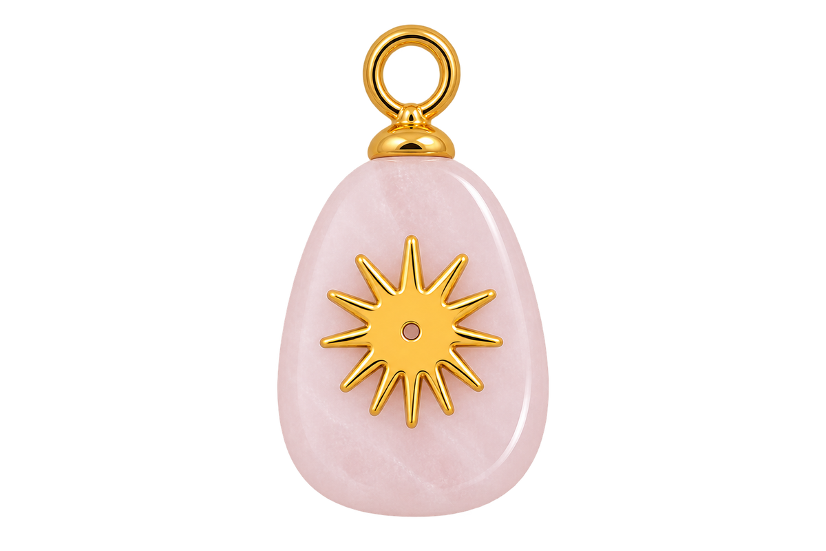 Pink Stone Sun And Sunflower Charm