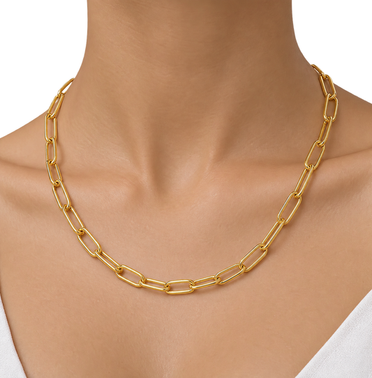 Gold Stainless Steel Paperclip Necklace
