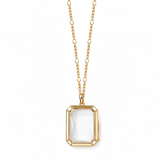 Gold Octagon Memory Locket Necklace