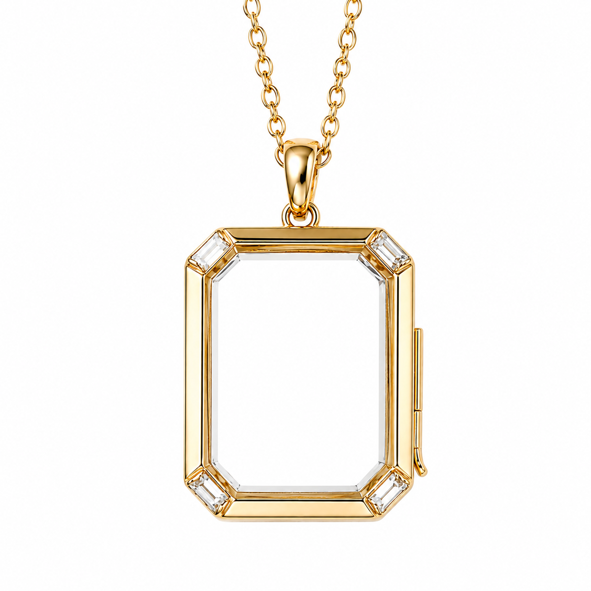 Gold Octagon Memory Locket Necklace