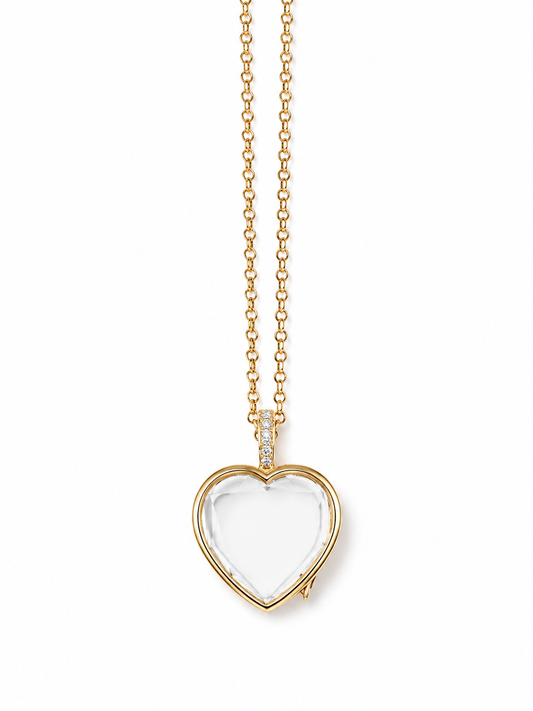Gold Crystal Heart Memory Locket Necklace