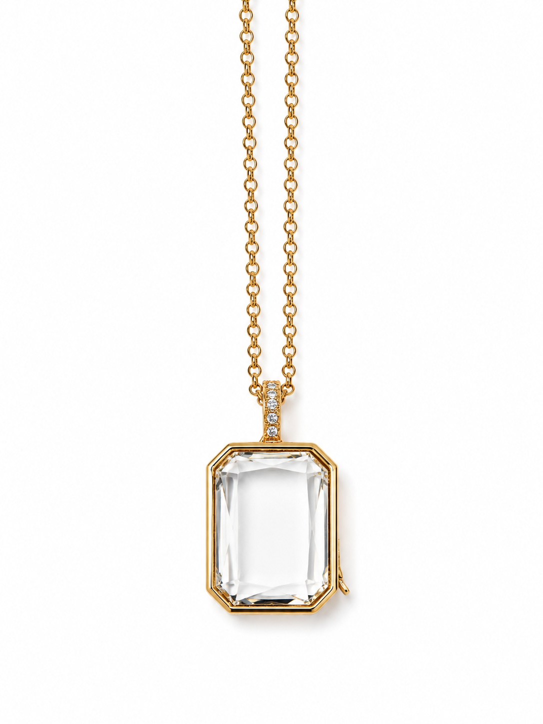 Gold Crystal Rectangle Memory Locket Necklace