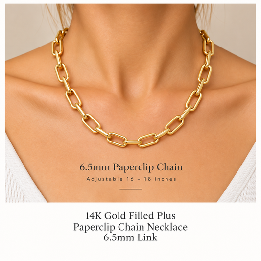 14K Gold Filled Plus Paperclip Chain Necklace 6.5mm Link