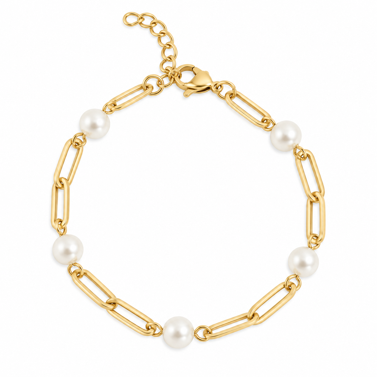 Pearl And Gold Paperclip Chain Bracelet
