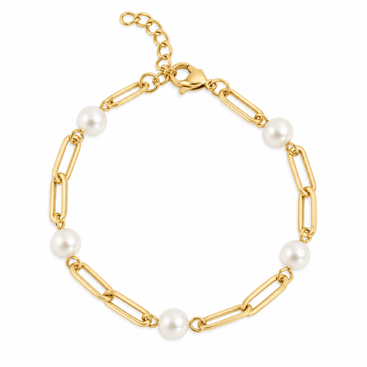 Pearl And Gold Paperclip Chain Bracelet