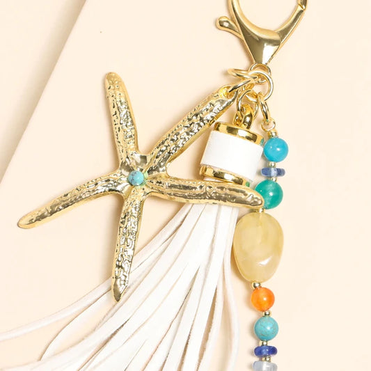 Beaded Starfish Tassel Keyring