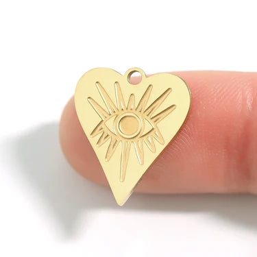 Evil Eye Heart Charm 18k Gold PVD Stainless Steel