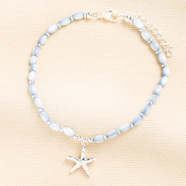 Starfish Blue Beaded Bracelet Silver