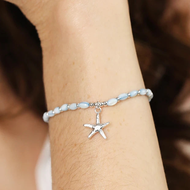 Starfish Blue Beaded Bracelet Silver